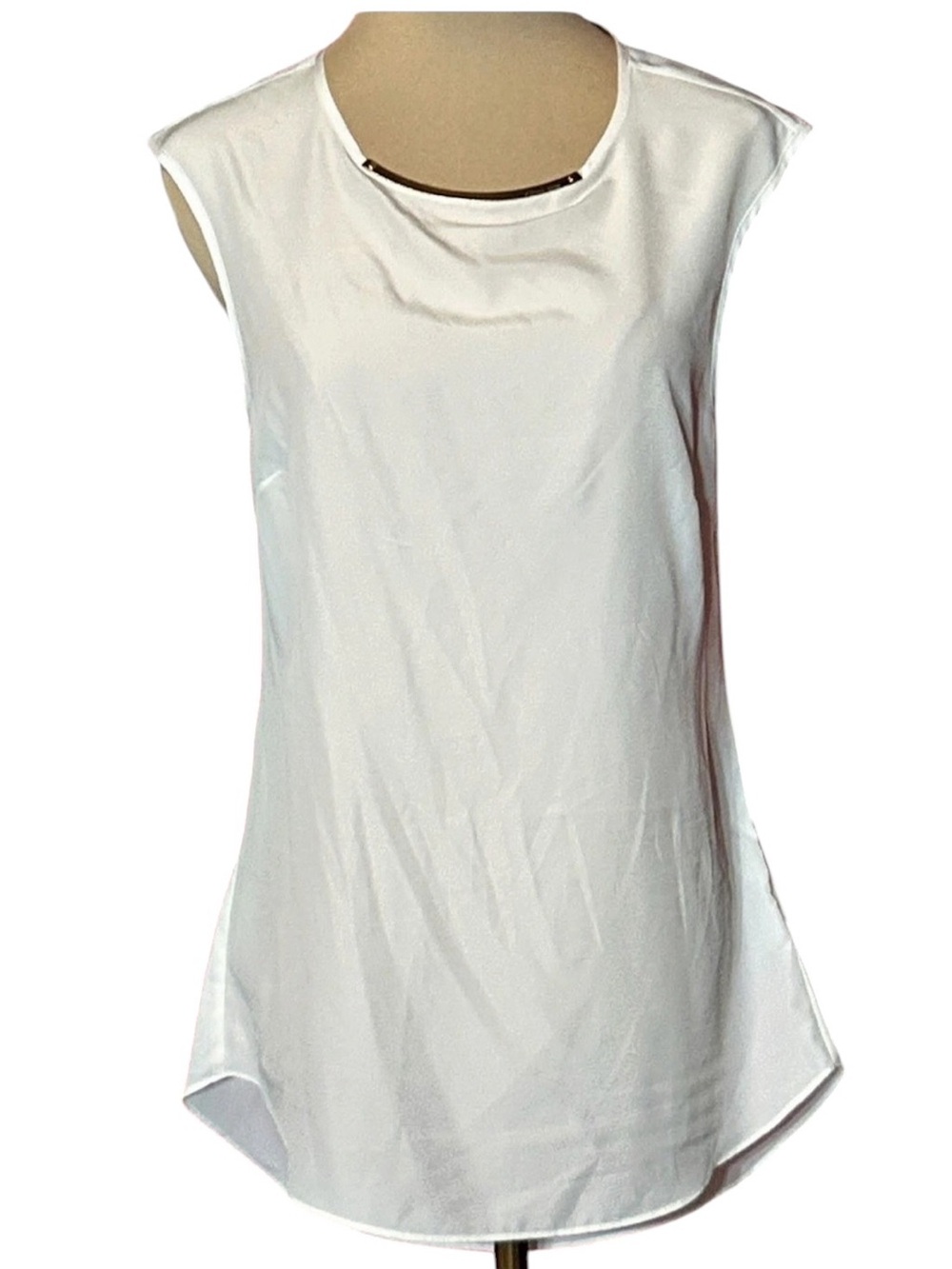 Michael Kors Gold-Tone Trim Sleeveless Top in White Size Small